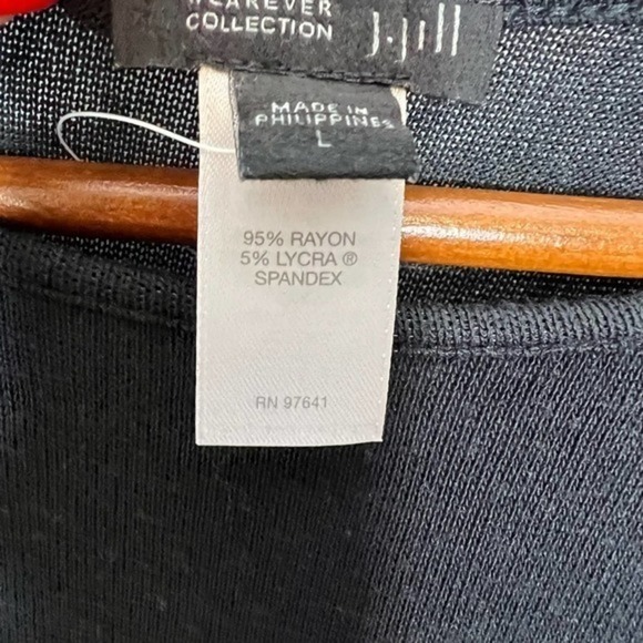 J Jill Womens Long Line Slub Knit Top Large Black Split Sides 3/4 Sleeve Stretch - Picture 7 of 8